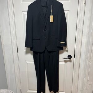 NWT Michael Kors Mens Black Pinstripe 2 Pcs Suit 38-31W X 27” Inseam 100% Cotton